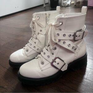White Short Combat Boots
